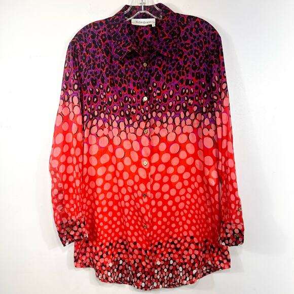 Yves Saint Laurent Vintage Buttondown Leopard Print Collar Oversize Shirt FR 38 - Picture 1 of 9
